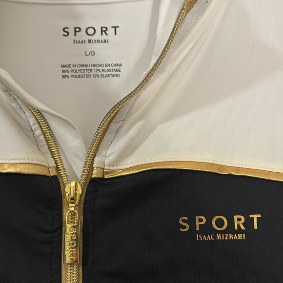 Nice L Womens Sport Issac Mizrahi Black, White & Gold Accented Jacket - Picture 2 of 3